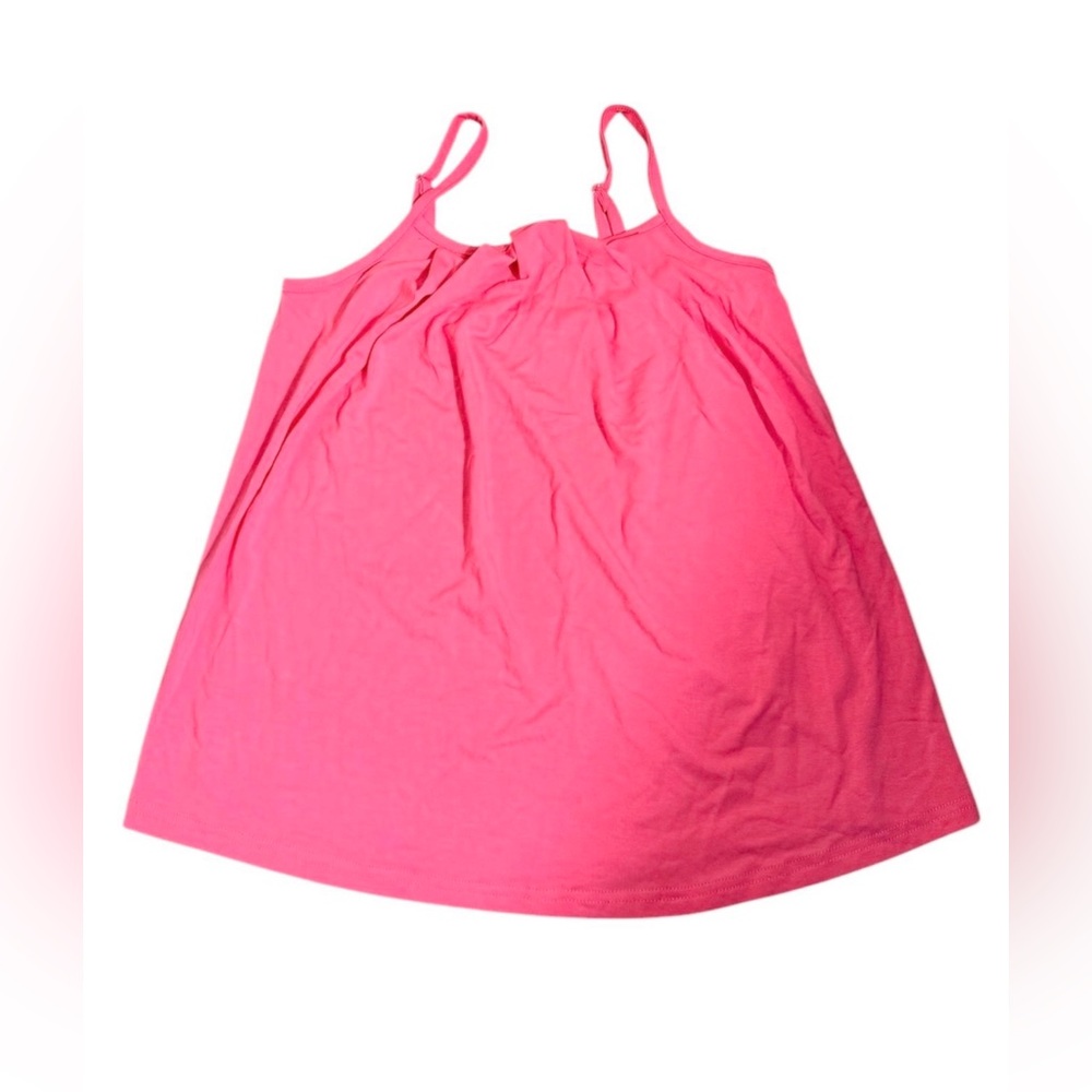 Vibrant Pink Loose Flowy Swing Pleated Tunic Tank Top